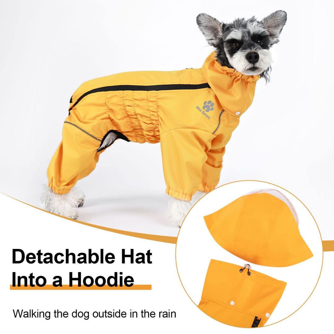 PINA dog rain jacket full-wrap design on a dog demonstrates full protection during outdoor adventures