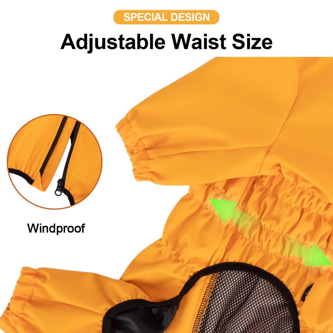 PINA raincoat with leash hole detail shows secure leash attachment