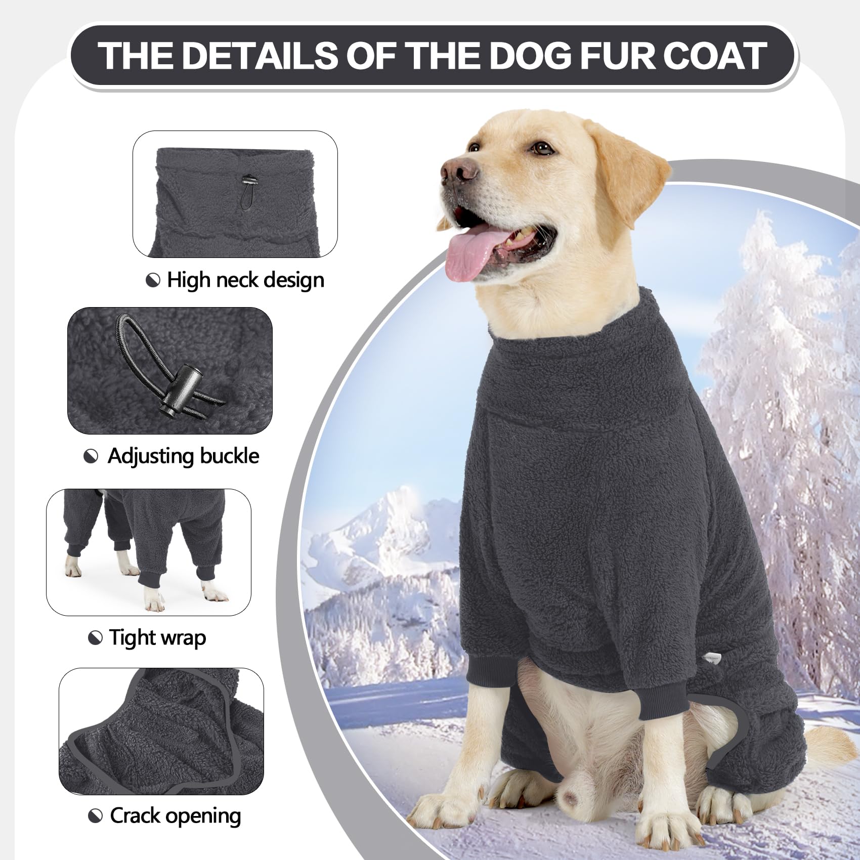 Pinellia fleece dog sweater grey back view provides full coverage on windy days