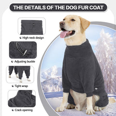 Pinellia fleece dog sweater grey back view provides full coverage on windy days