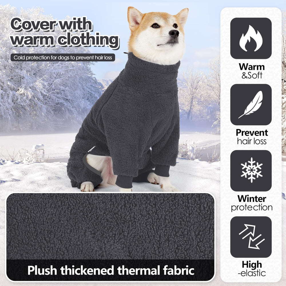 Pinellia fleece dog sweater grey turtleneck detail adds wind protection for dogs