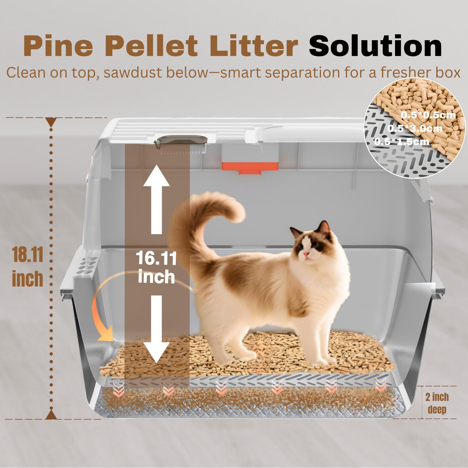 PINENEST elevated step board reduces tracking by cleaning paws on entry.