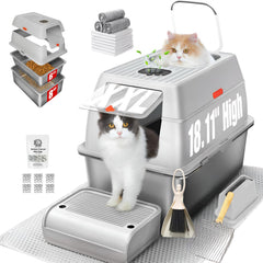 PINENEST XXL stainless steel litter box with lid offers privacy and odor control for busy homes.