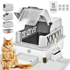 PINENEST XXXXL jumbo stainless steel litter box front view emphasizes spacious private space for large cats
