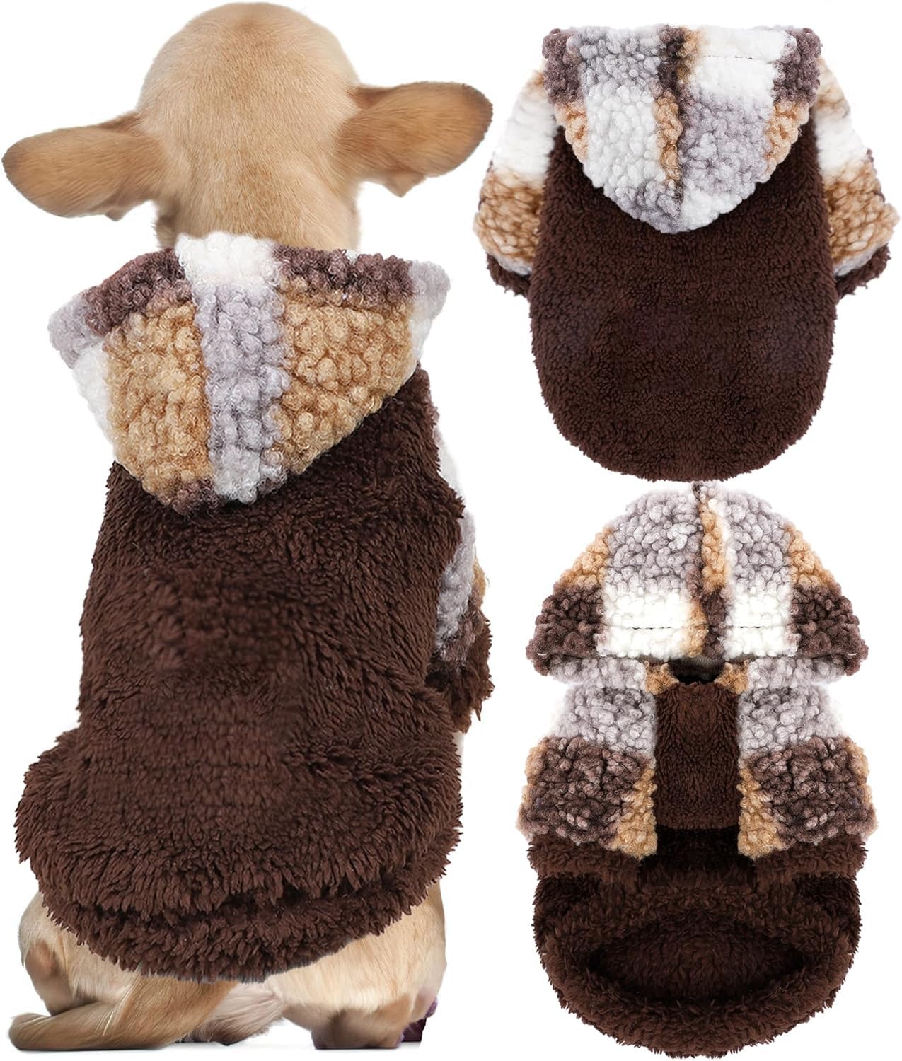 PinkBow Chihuahua hoodie plaid keeps tiny dogs warm during winter walks.