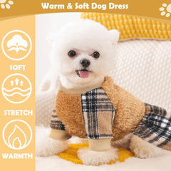 PinkBow plaid dog sweater dress plaid skirt shows pull-on style.