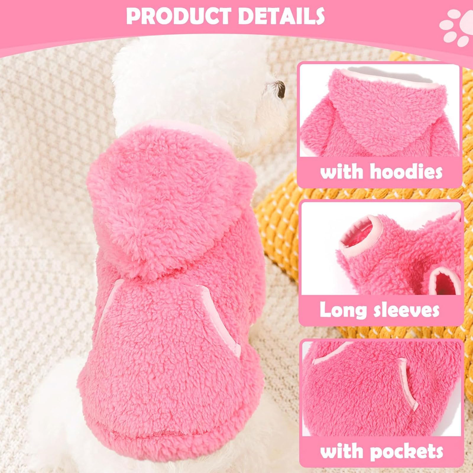 PinkBow XXS dog sweater fleece lining close-up shows softness