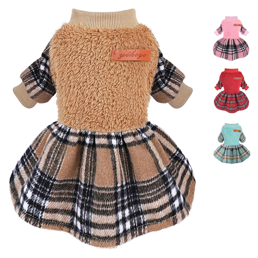 PinkBow plaid fleece dog sweater XXS keeps tiny dogs warm on winter walks.
