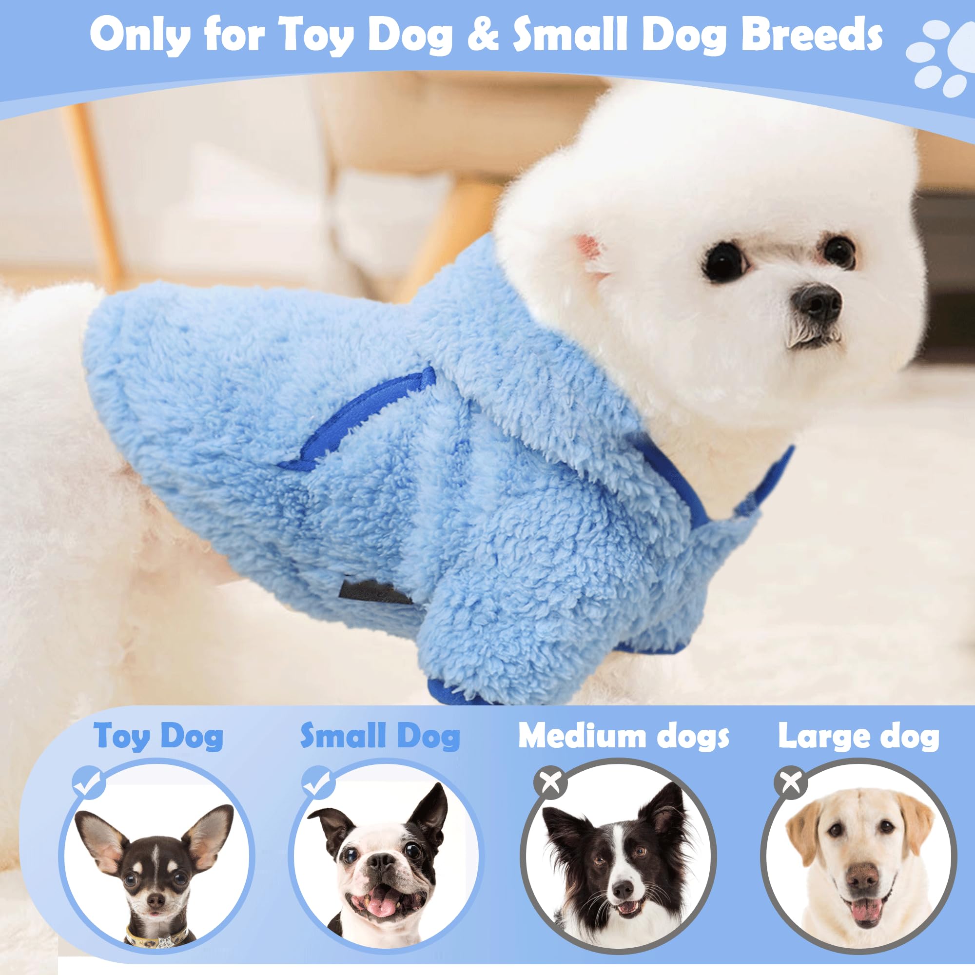 PinkBow small dog sweater blue interior flannel lining provides warmth without bulk
