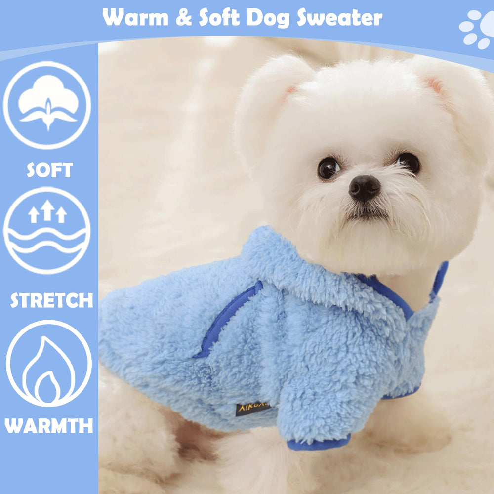 PinkBow small dog sweater blue hoodie side view highlighting easy pullover design for daily wear