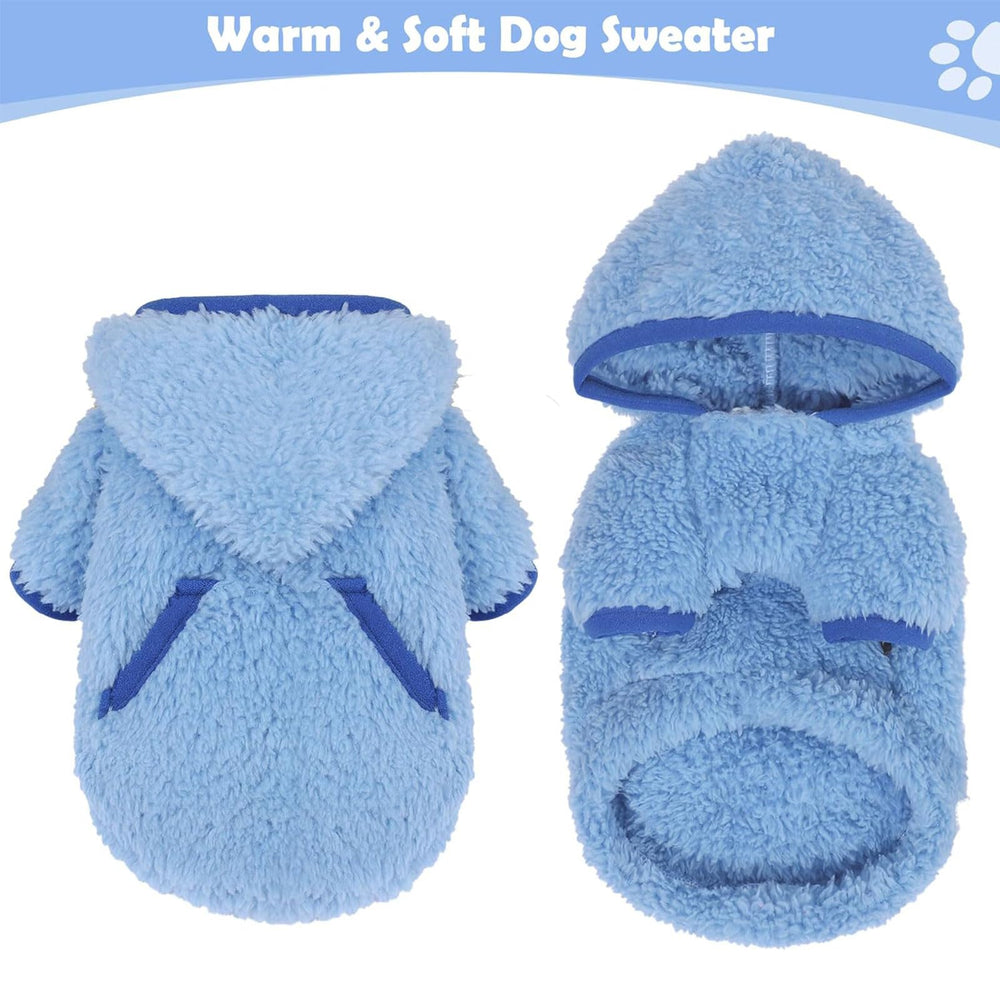 PinkBow small dog sweater blue on-dog model demonstrates tiny-wear warmth for teacup breeds