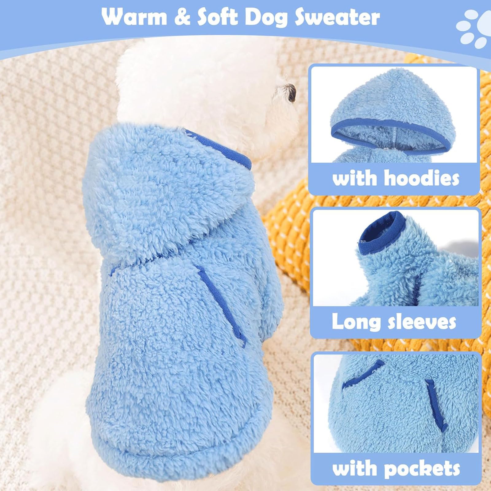 PinkBow small dog sweater blue sequin design showcases cute fashion details