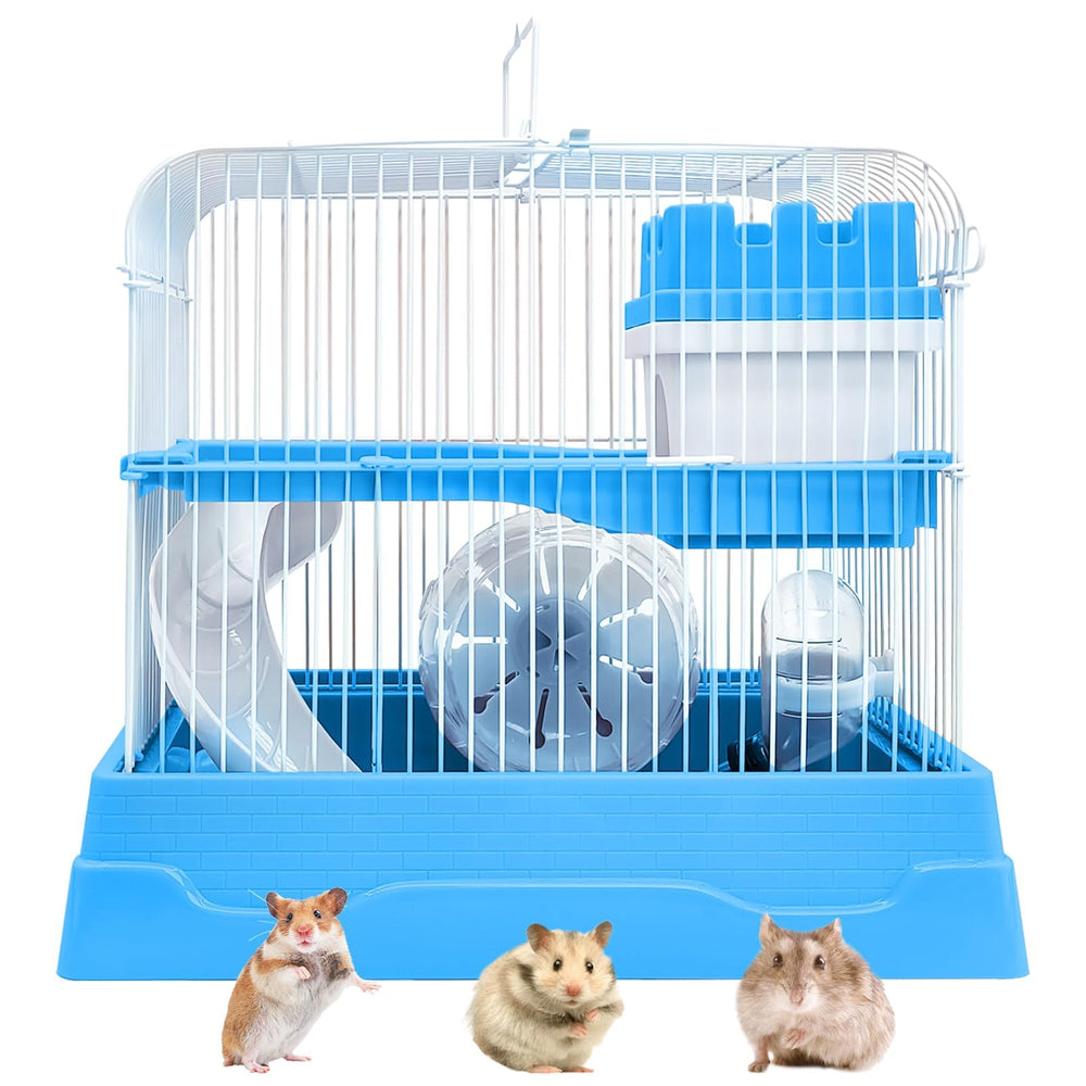 PINVNBY 2-tier dwarf hamster cage blue front view for travel.