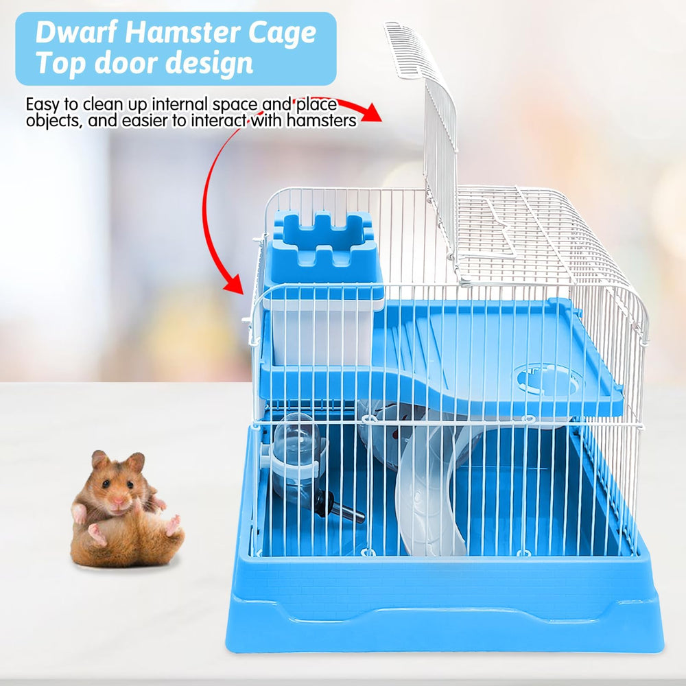 PINVNBY blue cage with running wheel promotes active exercise.