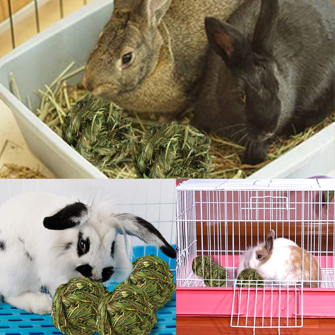 PINVNBY 6-pack rabbit grass balls packaging highlights durable, reusable chew toys.