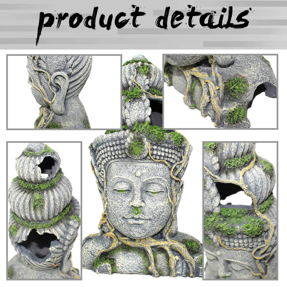 PINVNBY Buddha head terrarium decoration suitable for reptile enclosures too.