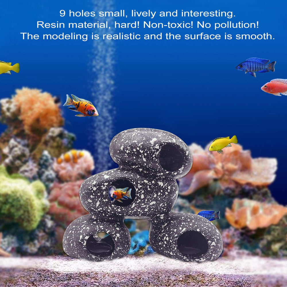 PINVNBY aquarium stone hideaway interior view shows hollow space for shrimp and betta retreat.