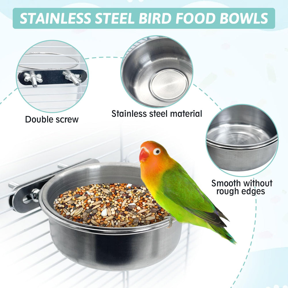 PINVNBY bird bowl mounted inside cage demonstrates stable eating.