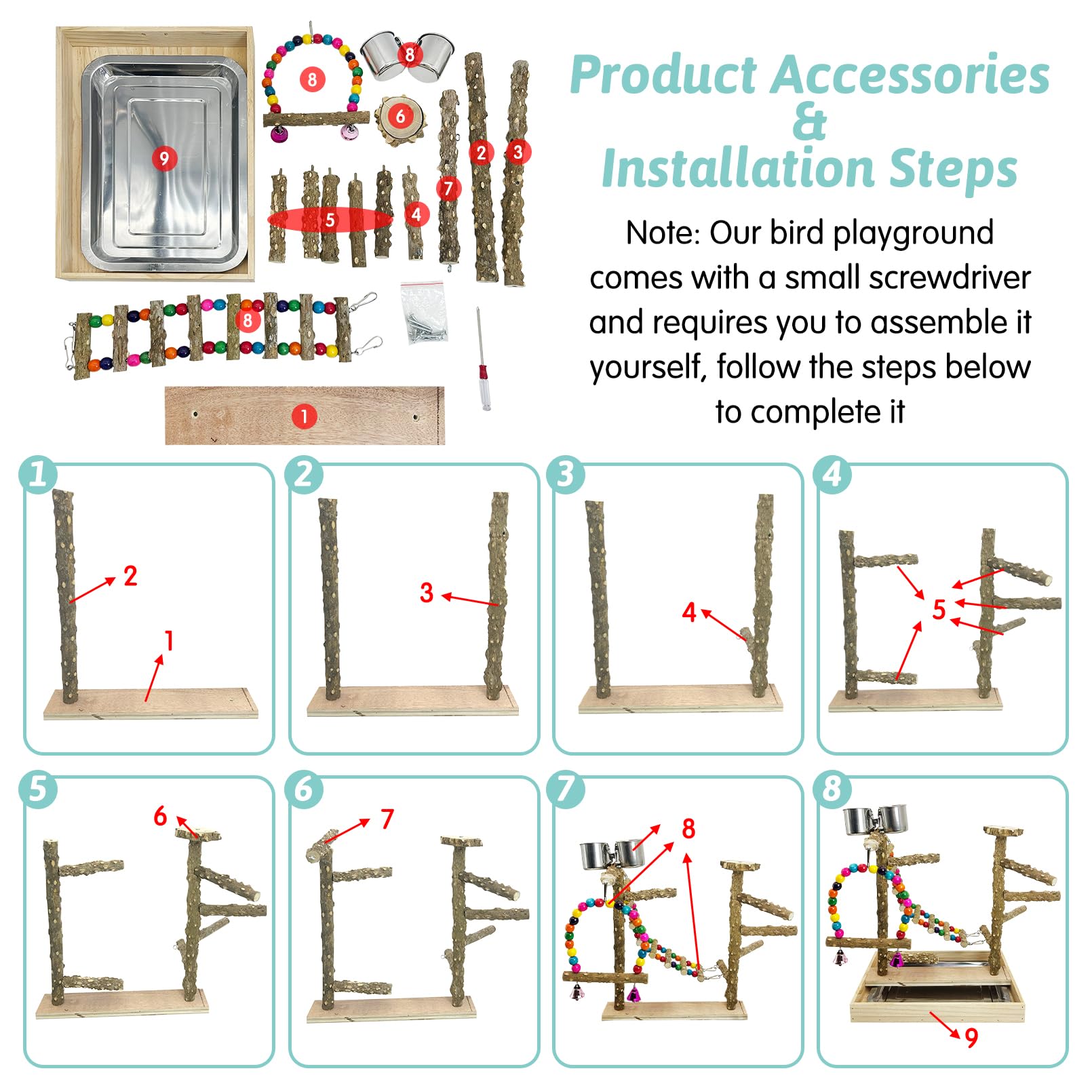 PINVNBY Bird Playground easy-assembly with included tools for quick setup