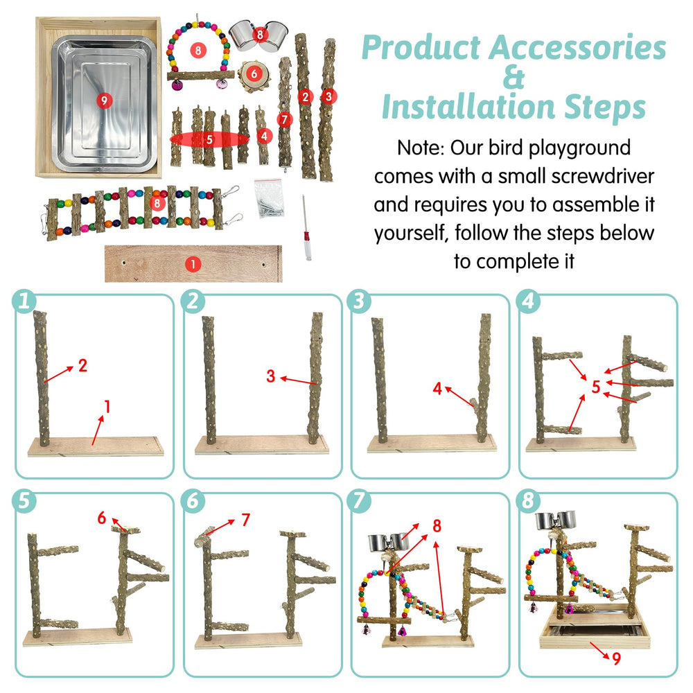 PINVNBY Bird Playground easy-assembly with included tools for quick setup