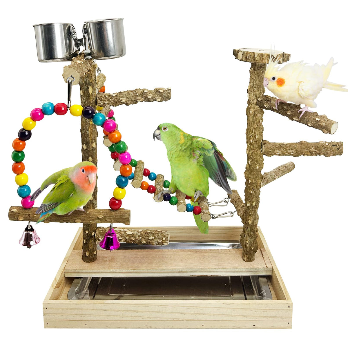 PINVNBY Bird Playground natural wood perch provides secure grip for active birds