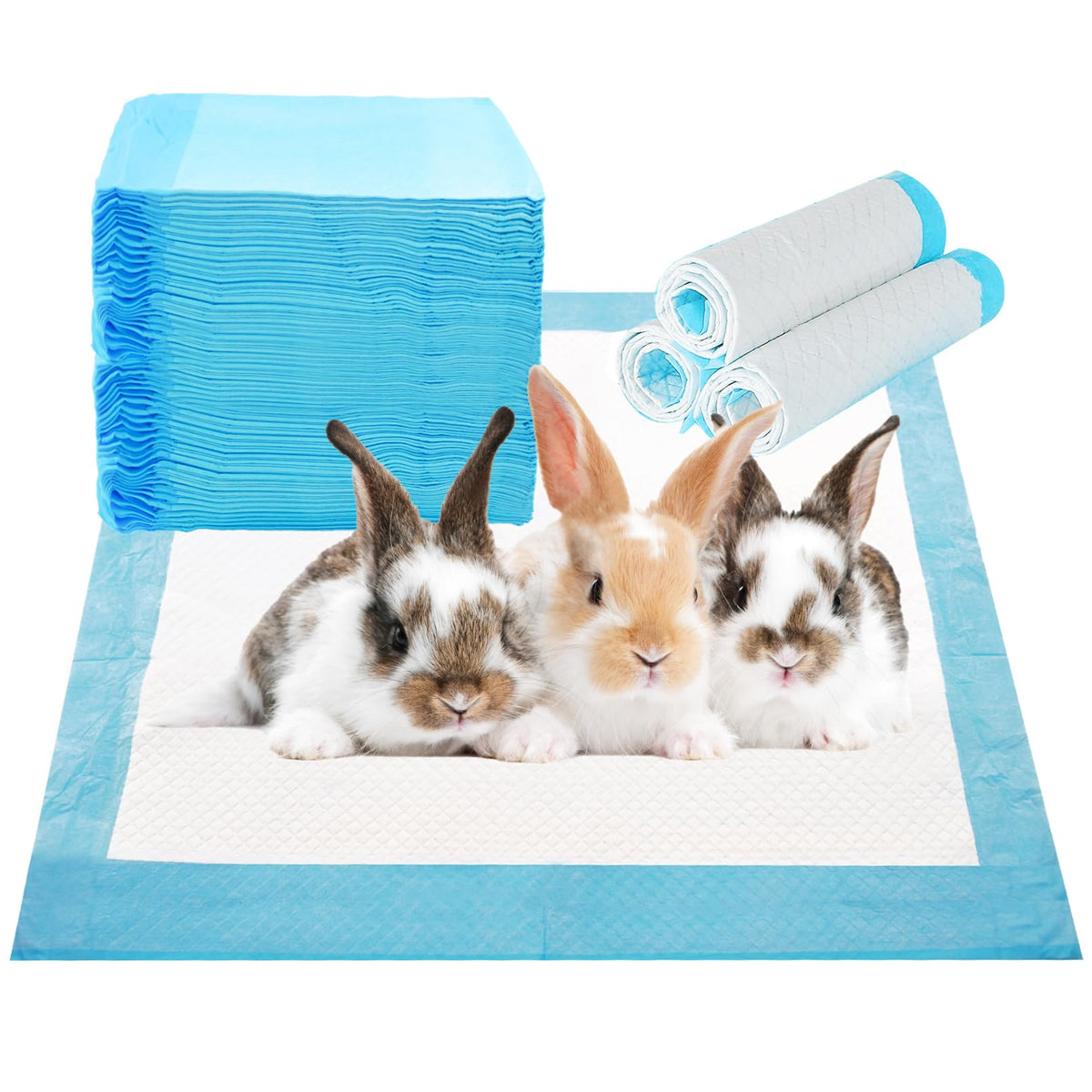 PINVNBY disposable pee pad showing rabbit-absorbent-core for quick absorption and clean floors