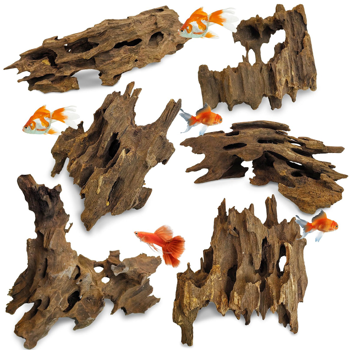 PINVNBY driftwood 8-11in set enhances aquariums with natural decor and shelter for fish.