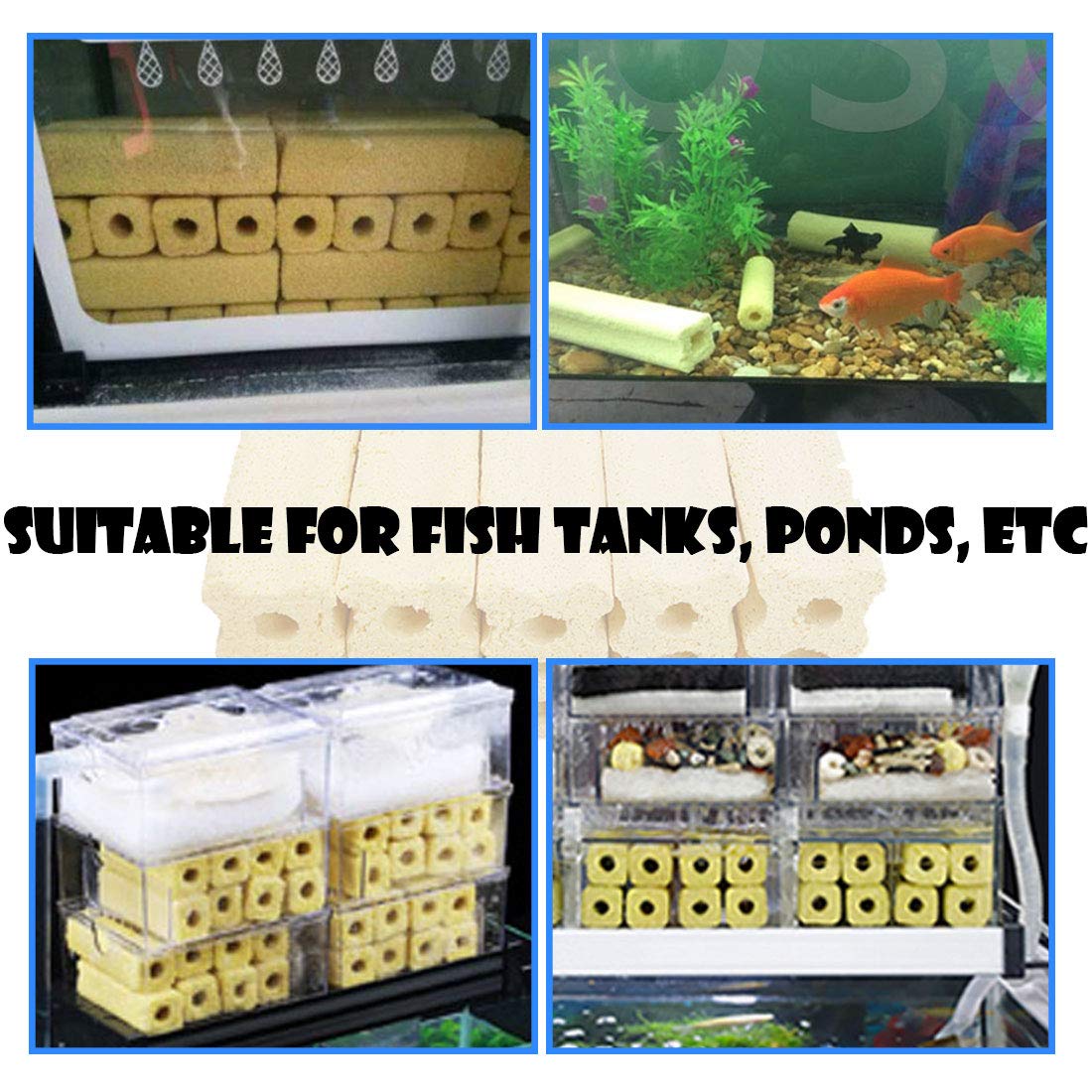 PINVNBY porous ceramic filter media highlighting high surface area for biological filtration.