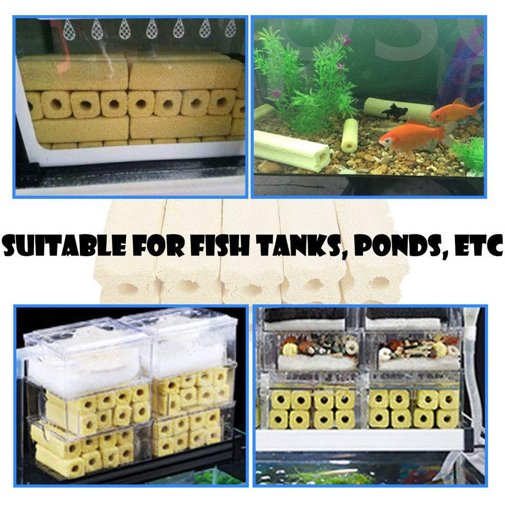 PINVNBY porous ceramic filter media highlighting high surface area for biological filtration.