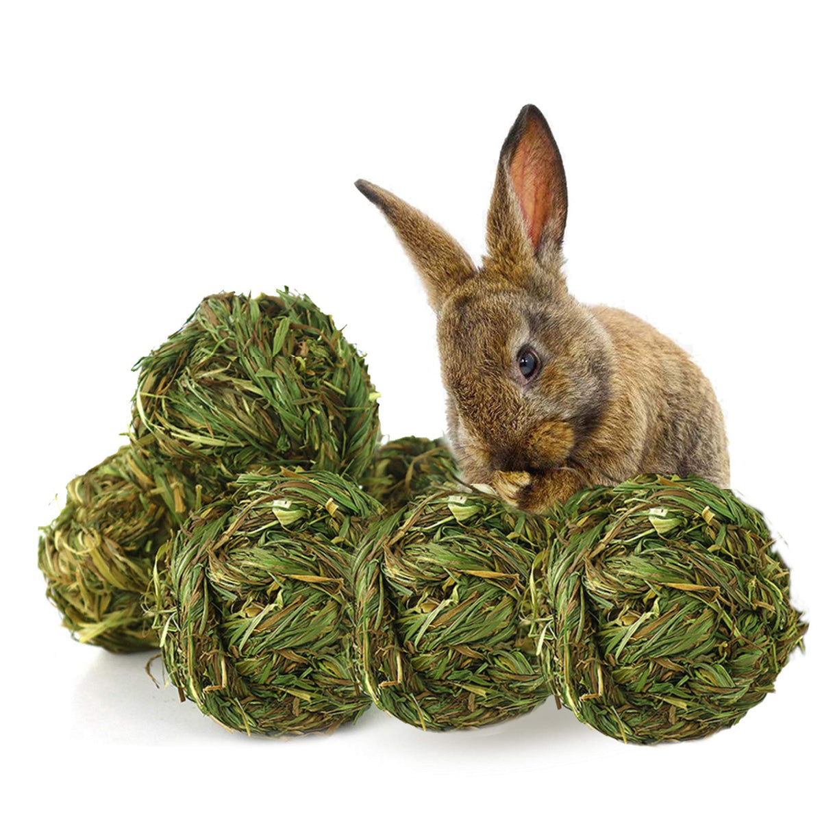 PINVNBY rabbit chew grass ball closeup highlights natural timothy material for small pets.