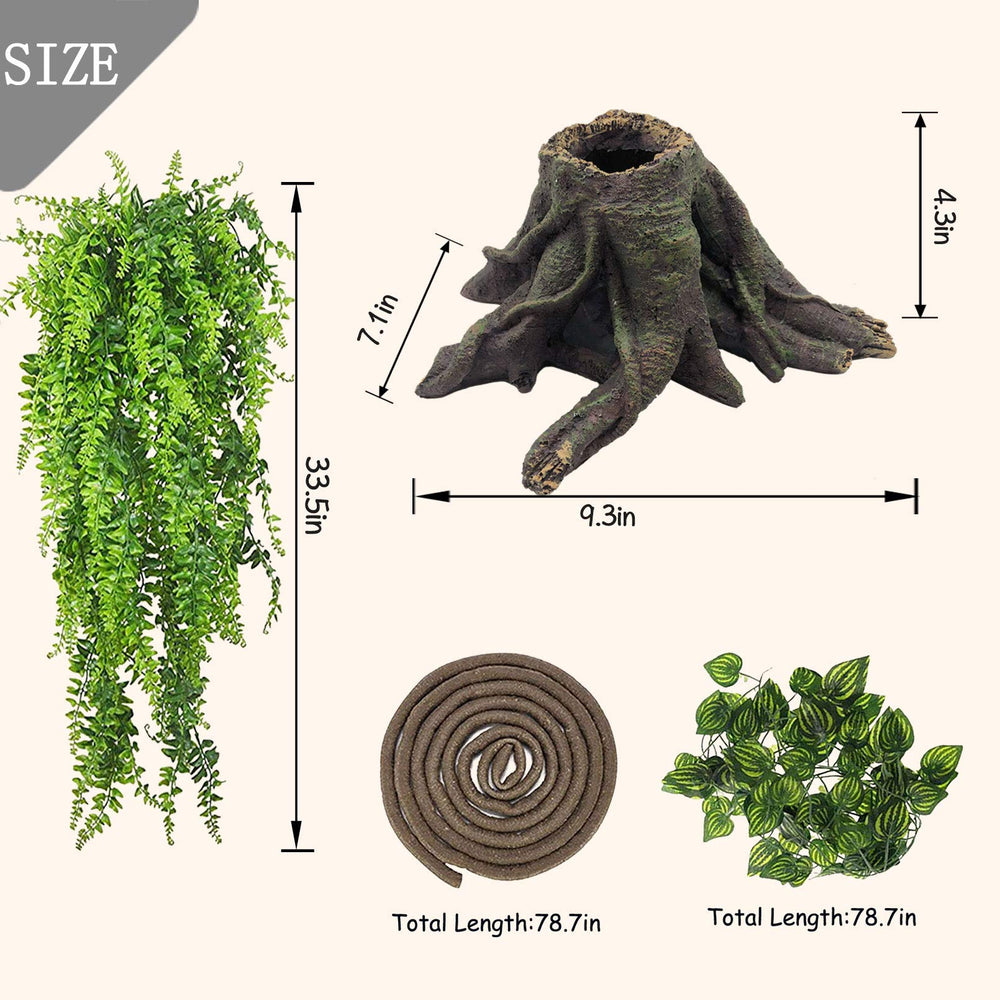 PINVNBY reptile leaves create a natural-looking backdrop and shade.