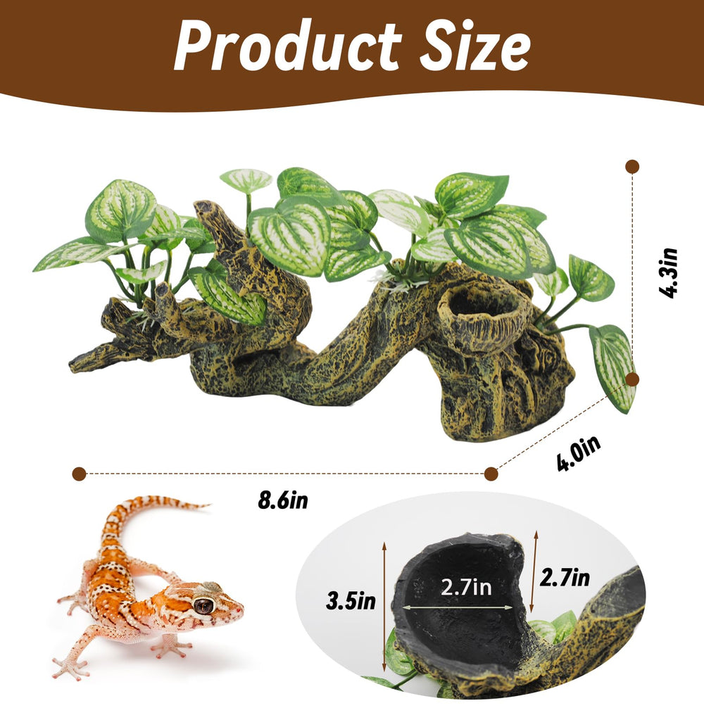PINVNBY resin branch hideout cave highlighting integrated shelter for small reptiles