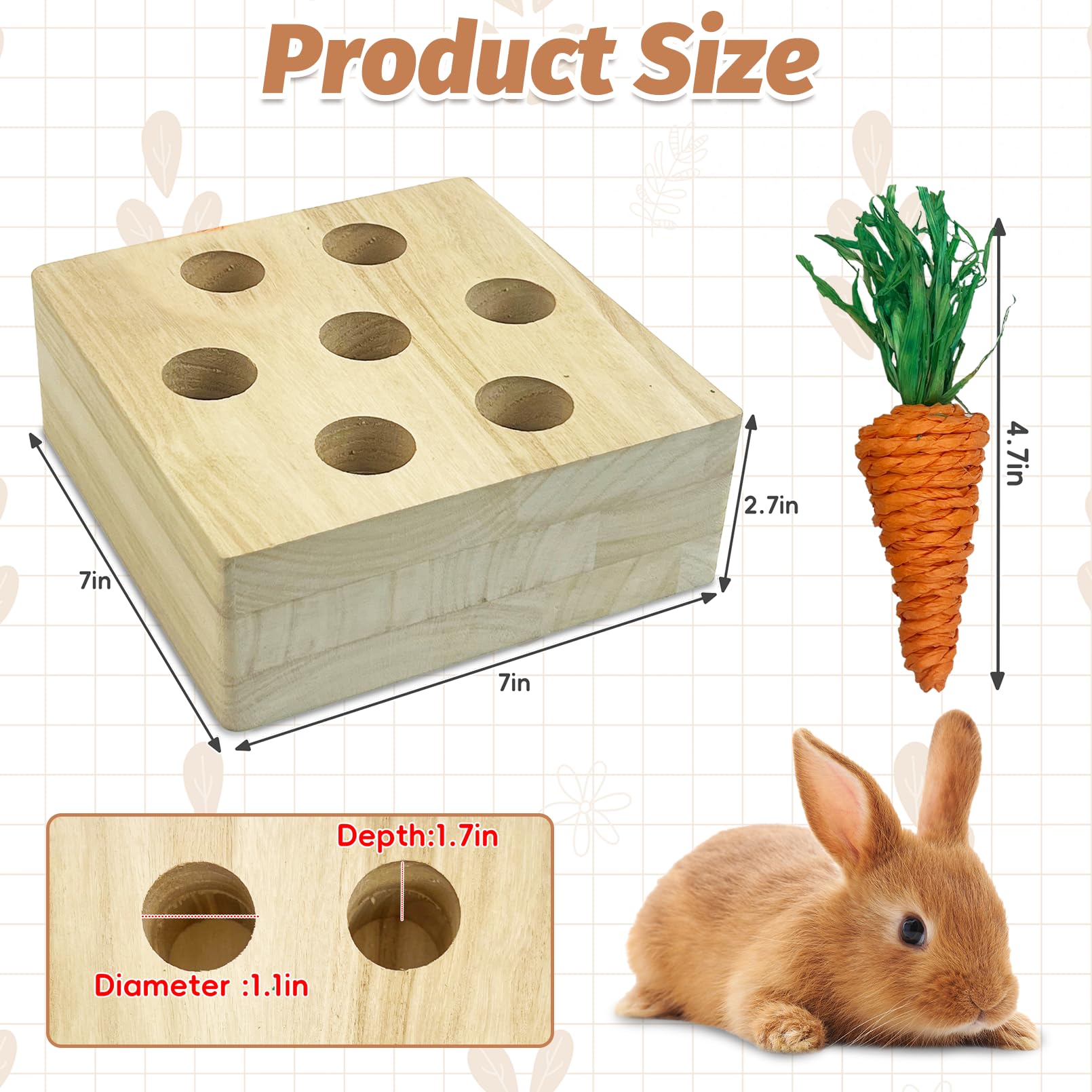 PINVNBY wooden-bunny-enrichment-foraging promotes active play and safe chewing in cages.