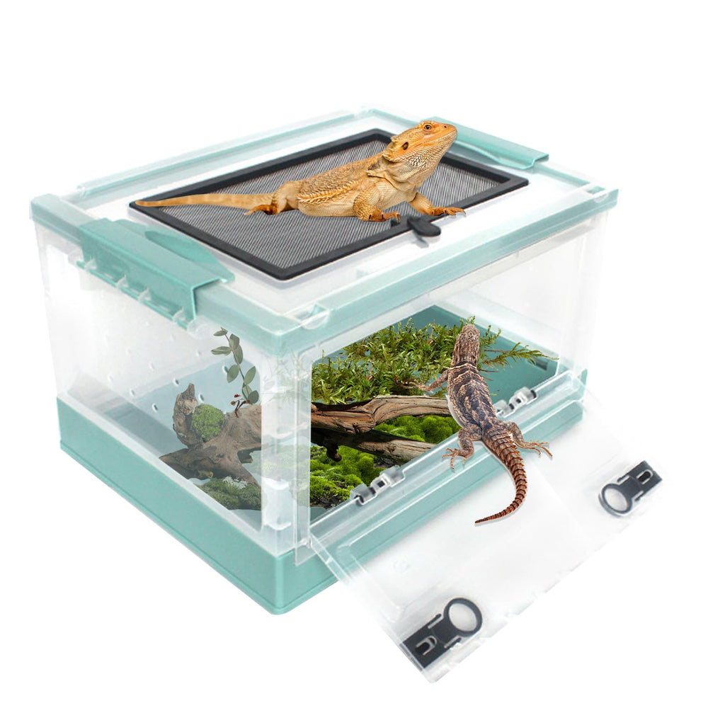 PINVNBY plastic reptile feeding box with wheels enables easy transport during moves or vet visits.