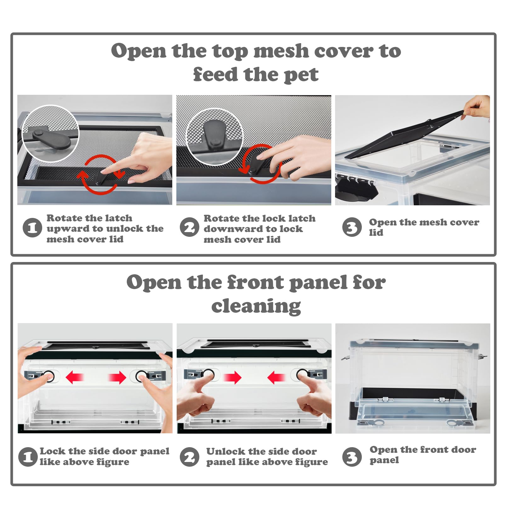 PINVNBY plastic reptile feeding box lid-operation for easy feeding and cleaning