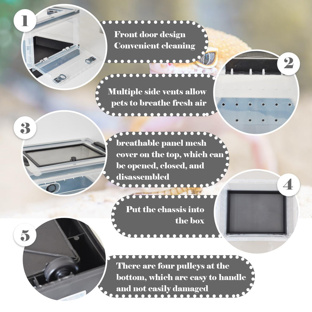 PINVNBY plastic reptile feeding box wheels-caster enables easy room-to-room movement