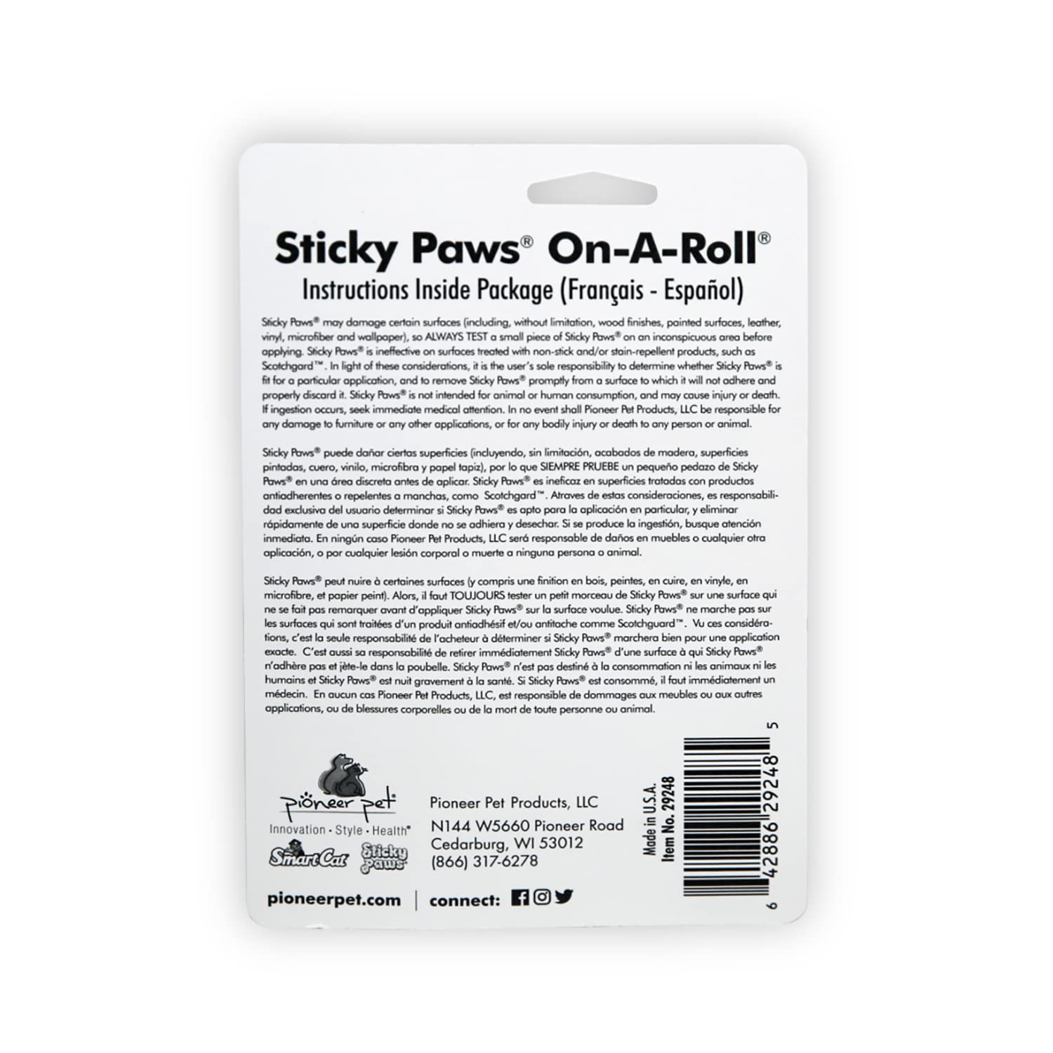 Pioneer Pet Sticky Paws Roll, cinta transparente fácil de aplicar y retirar