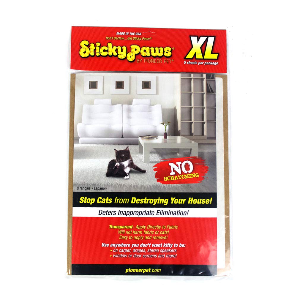 Pioneer Pet Sticky Paws XL sheets on a couch to deter scratching and jumping