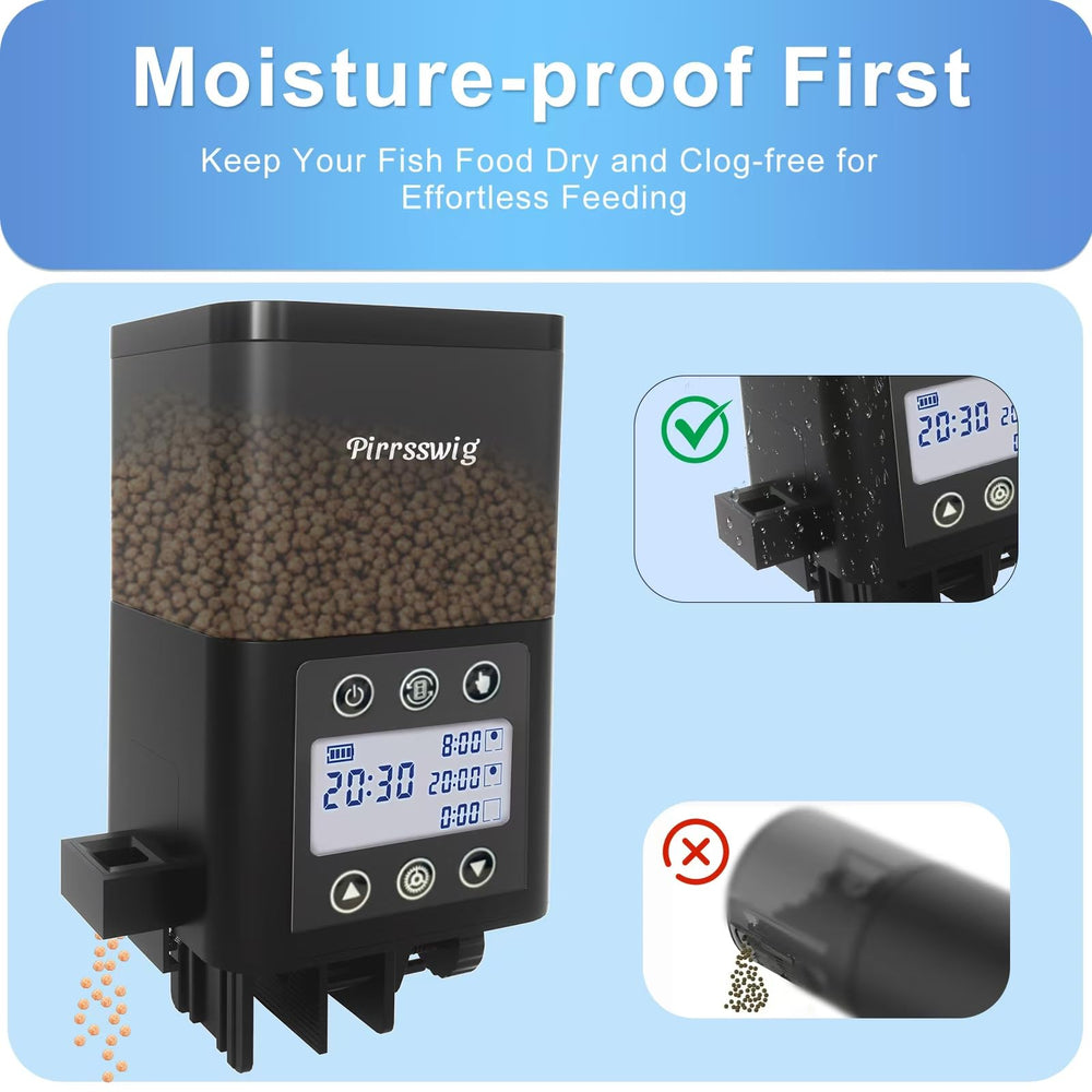 Pirrsswig battery-powered feeder works without outlets during vacations.