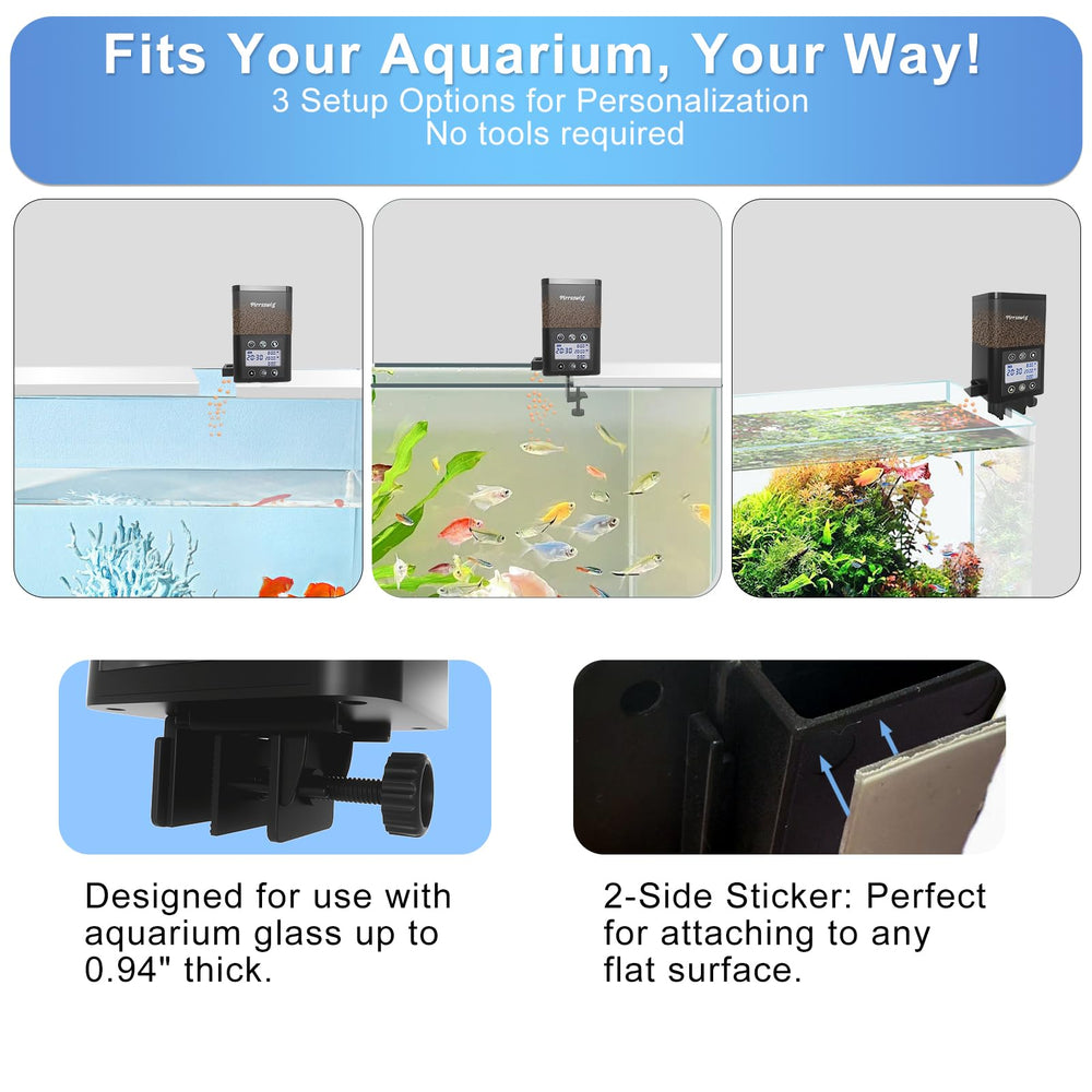 Pirrsswig interchangeable dispensers support multiple aquatic pets and portions.