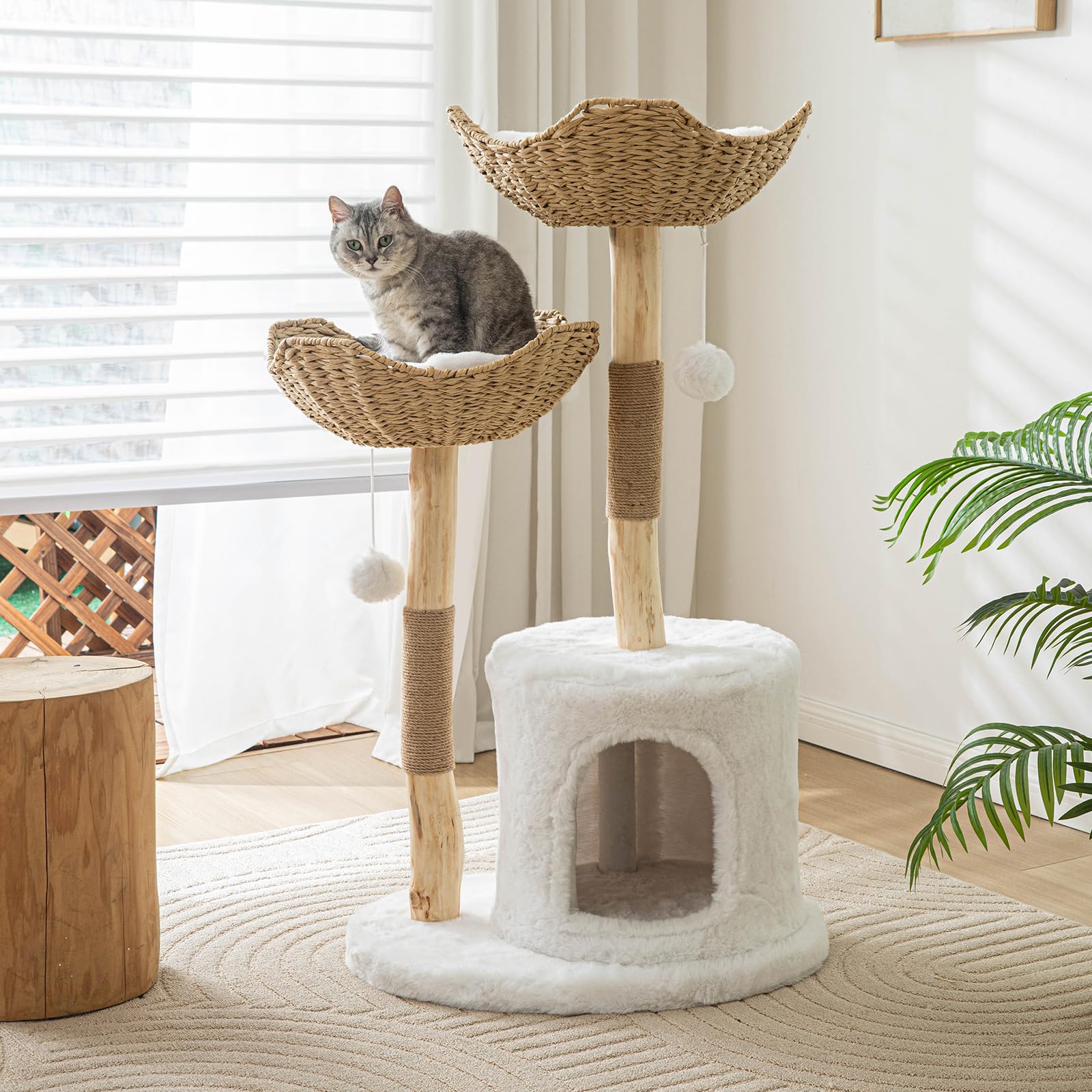 PISARRY cat tree tower with solid wood base supports sturdy climbing and stability