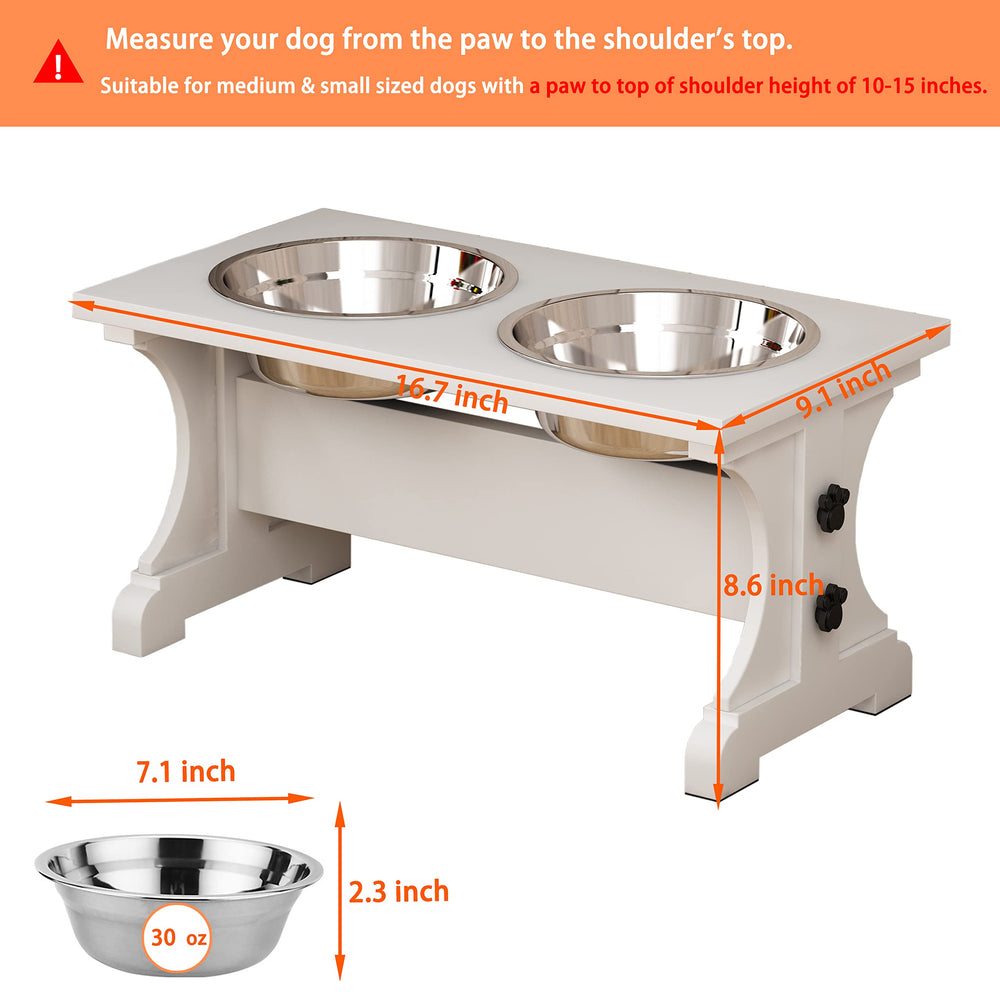 Piskyet elevated dog bowl stand wooden base keeps bowls steady during meals.