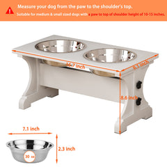 Piskyet elevated dog bowl stand wooden base keeps bowls steady during meals.