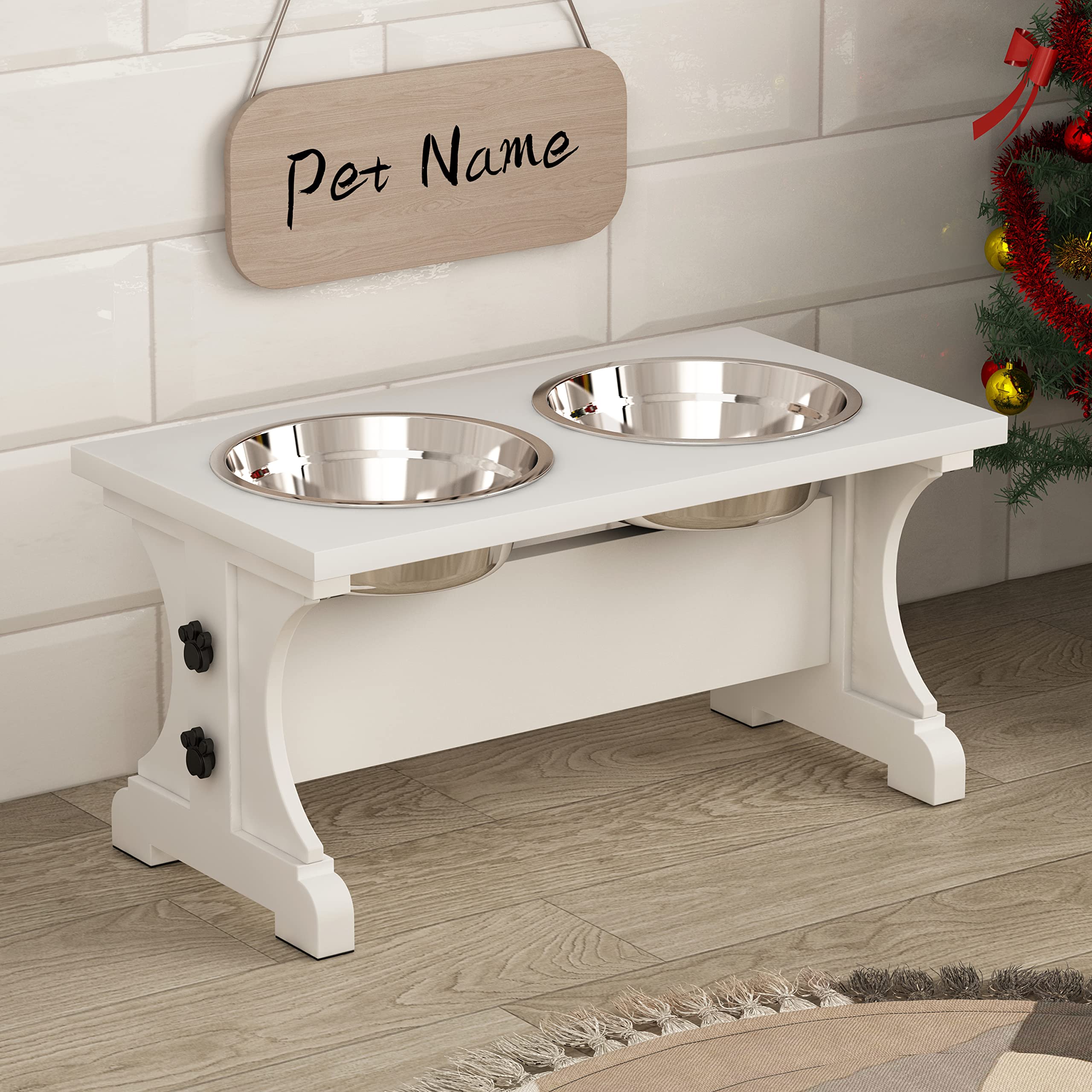 Piskyet farmhouse dog bowls stand elevates meals for comfortable neck alignment.