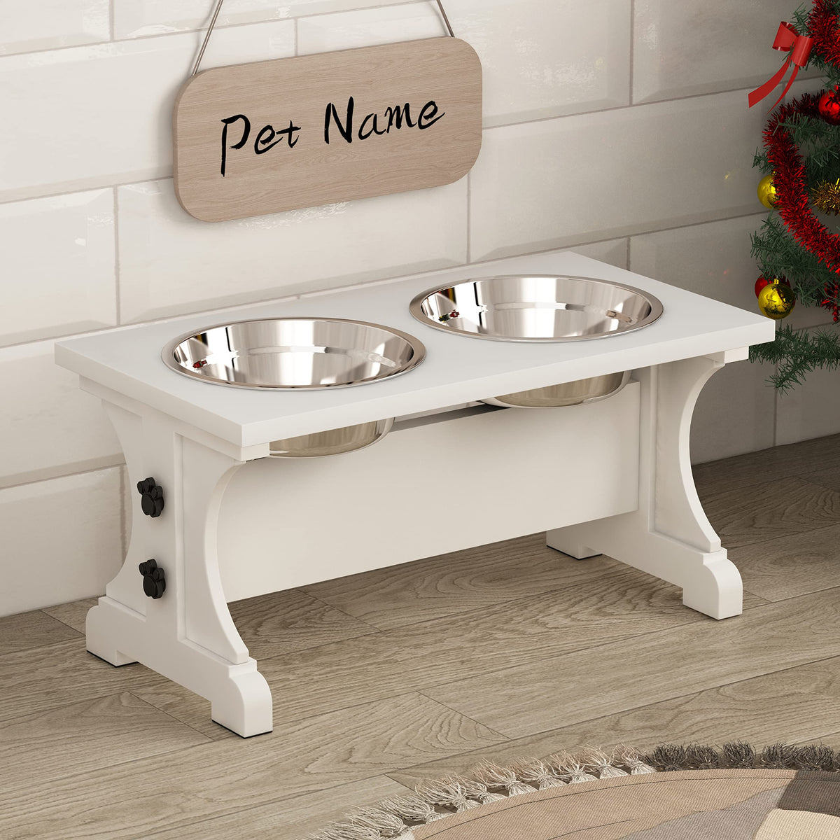 Piskyet farmhouse dog bowls stand elevates meals for comfortable neck alignment.