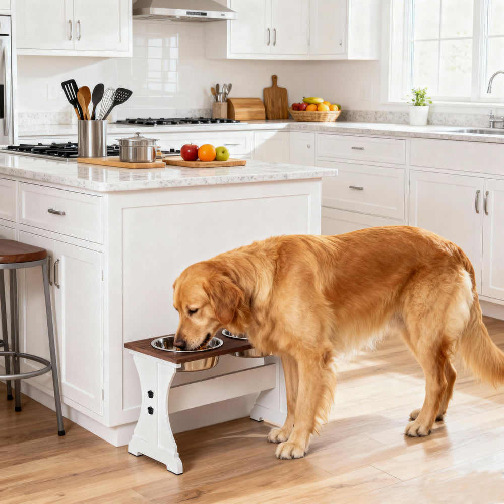 Piskyet farmhouse feeding station blends style and function for pets.