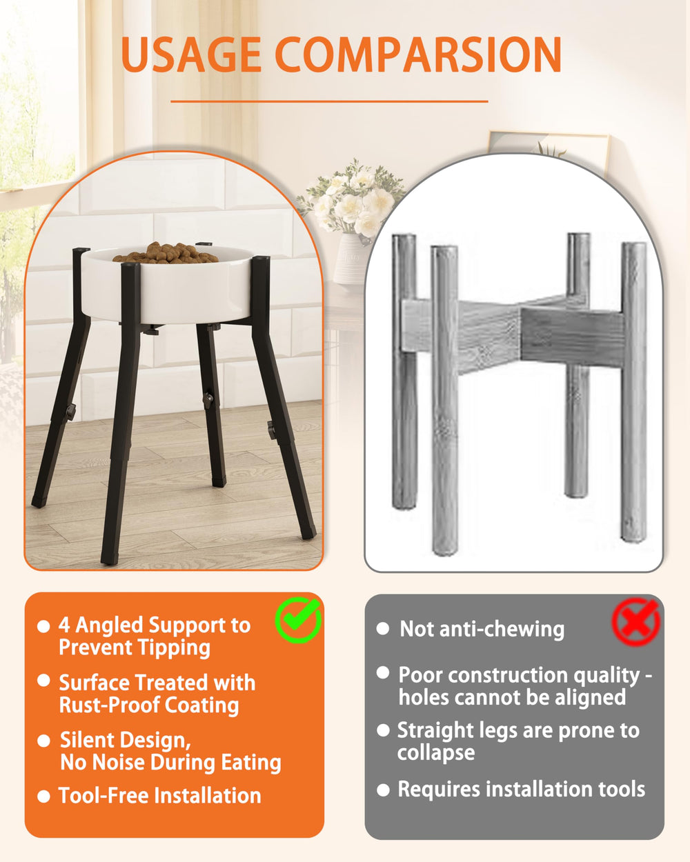 Piskyet raised dog bowl stand assembly diagram illustrates quick setup in minutes