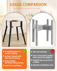 Piskyet raised dog bowl stand assembly diagram illustrates quick setup in minutes