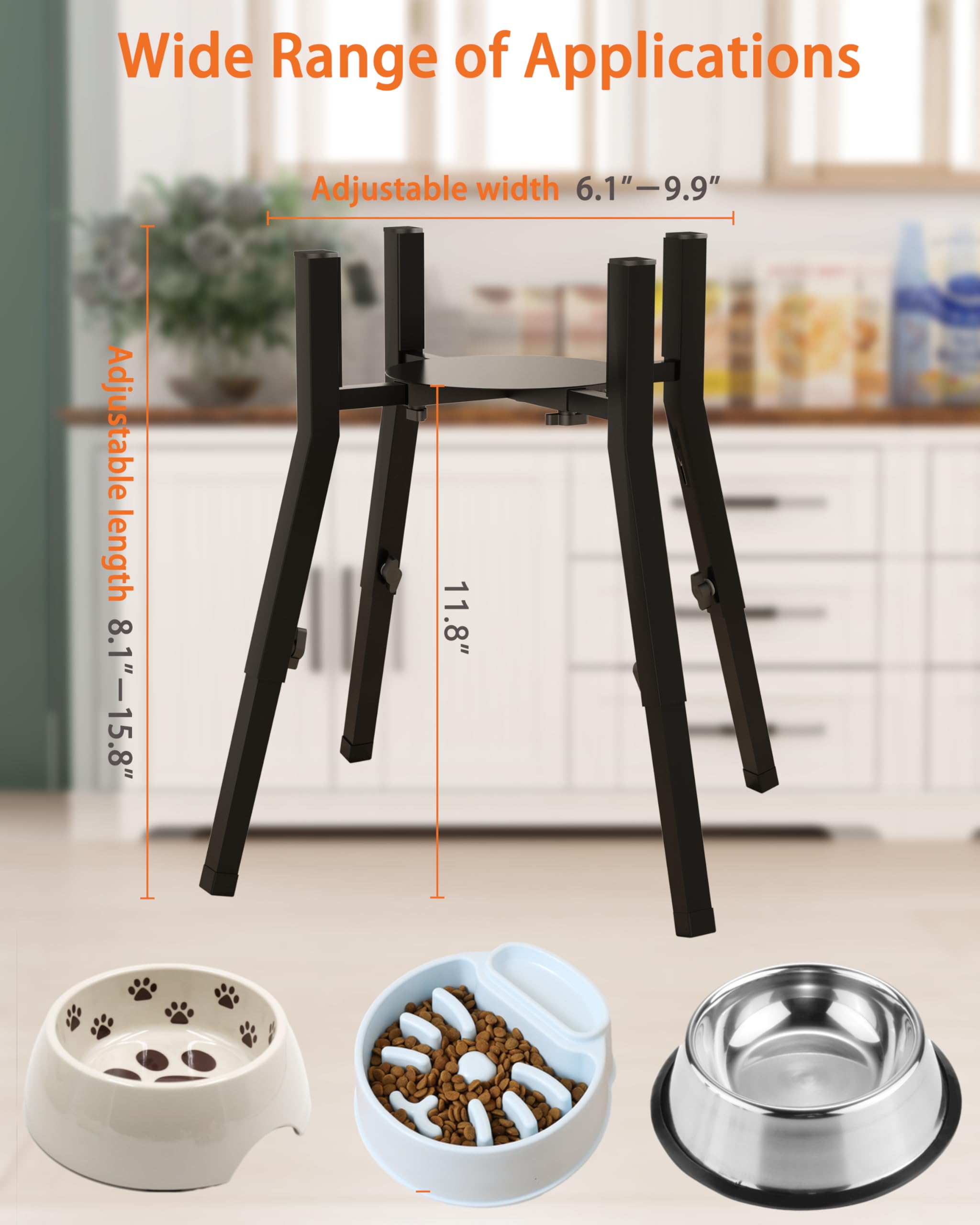 Piskyet raised dog bowl stand side view highlights height adjustability for different dog sizes
