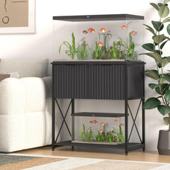 Piskyet stand with silent door storage for quiet tank area.